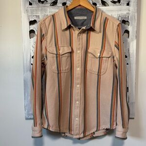 OUTERKNOWN Wheat Rainbow Stripe Organic Cotton Button Front Blanket Shirt Unisex